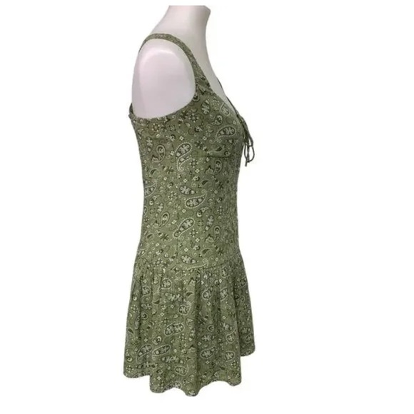 American Eagle Drop Waist Corset Mini Dress Bandana Paisley Olive Green Medium - Picture 7 of 8